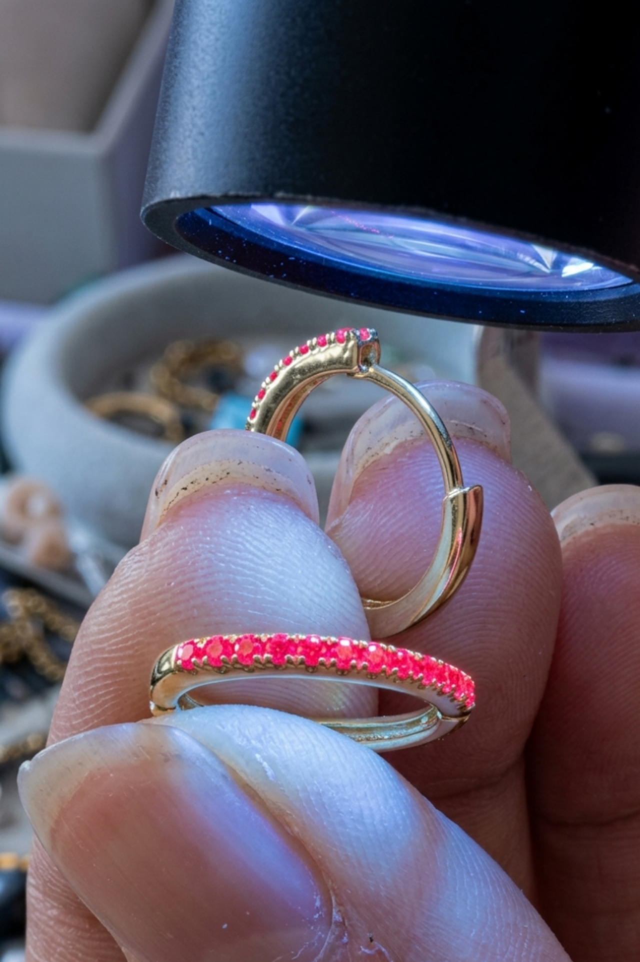 Red Sapphire Huggie Hoop Earrings